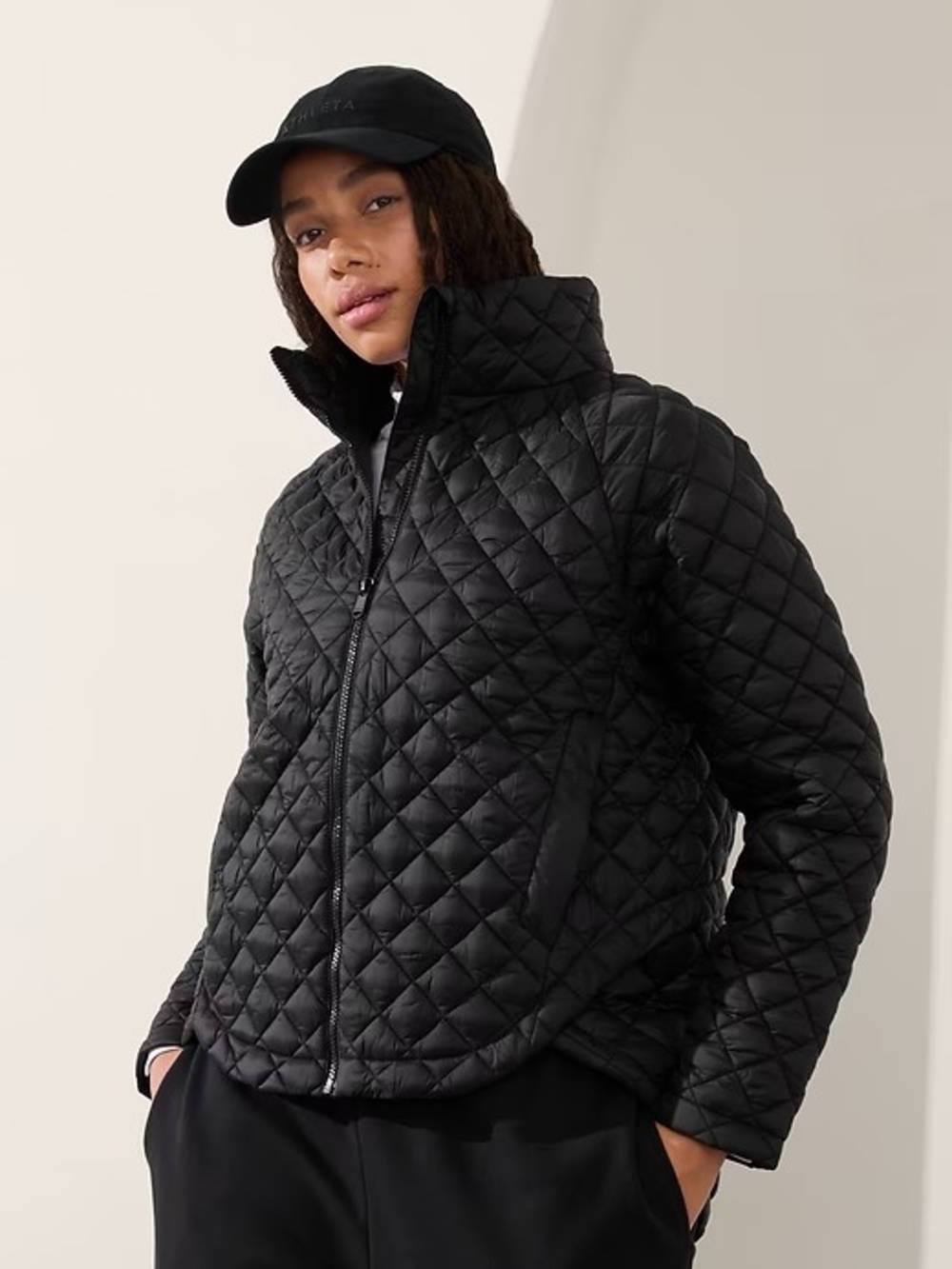 Athleta Quilted High-Collar Puffer Jacket in Black